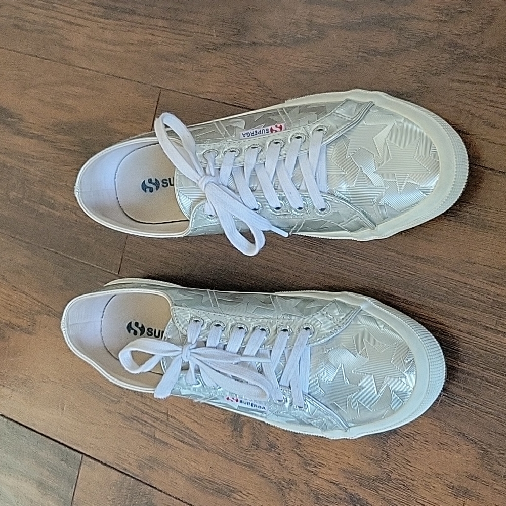 SUPERGA WOMENS 2750 STARCHROMW LOW TOP LACE UP FASHION, SILVER, SIZE 10